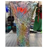 Iridescent Carnival Glass Vase with Multicolor Des