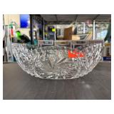 Cut Glass Oval Bowl with Starburst Design