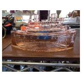 Pink Glass ï¿½Remember the Maineï¿½ Ship Lidded Dish