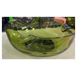 Green Glass Bowl with Organic Ruffled Rim Design