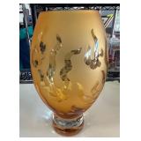 Amber Glass Vase With Etched Flame Design
