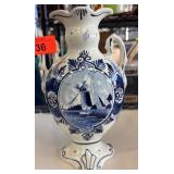 Blue and White Hand-Painted Delft Vase