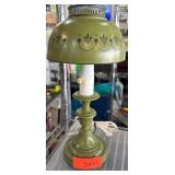 Green Metal Table Lamp with Stenciled Design