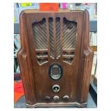 Wooden Case Vintage Radio with Art Deco Design