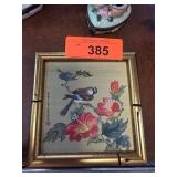 Framed Original Bird and Floral Painting