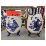 Blue and White Decorative Ceramic Footed Vases