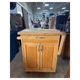 Rolling Butcher Block With Drop Leaf and Storage