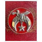 Shriner Red Enameled Belt Buckle with Emblem