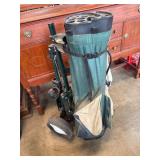 Green Golf Bag with Rolling Pushcart
