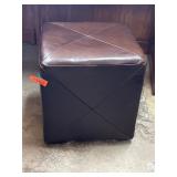Brown Faux Leather Ottoman Cube