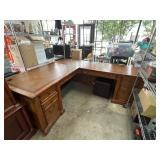 Wood L-Shaped Desk with Leather Inlay