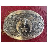 Shriner Belt Buckle With Crescent and Star Motif