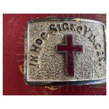 Knights Templar Belt Buckle with Cross and Inscrip