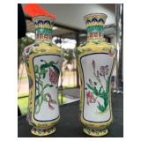 Hand-Painted Cloisonne Vases with Floral Motifs