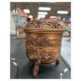 Bronze Incense Burner With Lid and Tree Motif
