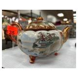 Hand-Painted Ceramic Teapot with Lid, Asian Motif