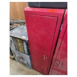 Red Metal Storage Cabinet with Contents