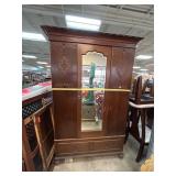 Wooden Wardrobe with Mirror and Carved Accents