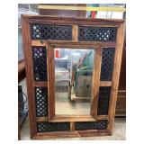 Wood-Framed Mirror with Lattice Accents