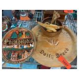 Decorative Wood Trivet, Plaque, and Figurine Set