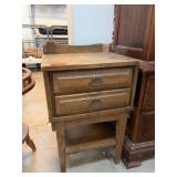 Two-Drawer Oak Nightstand with Bottom Shelf