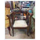 Carved Wooden Armchair with Upholstered Seat