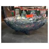 Iridescent Glass Footed Bowl with Floral Pattern