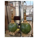 Green Glass Table Lamps With Metal Bases