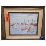 Framed Harbor Scene Oil Painting by D. MacLeod