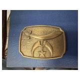 Shriner Brass Belt Buckle with Crescent and Sword