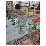 Eight Green-Tinted Stemmed Glasses