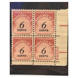 U.S. 6 Cent Postage Due Stamp Block