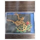 Gold-Tone Turtle Necklace With Chain