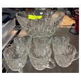 Cut Glass Punch Bowl With Six Cups