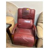 Red Leather Recliner with Wooden Accents