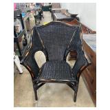 Black Wicker and Wood Armchair with Unique Design