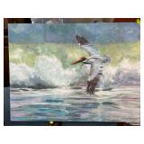 Coastal Scene Painting of Bird in Flight