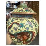 Yellow Oriental Jar With Dragon and Floral Motif