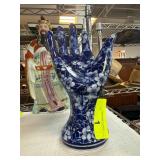 Blue and White Floral Ceramic Hand Figurine