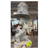 Porcelain Unicorn Lamp with Floral Shade