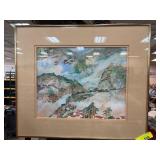 Framed Watercolor Painting of Mountain Village