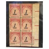 Block of Six U.S. 1 Cent Carmine Rose Stamps
