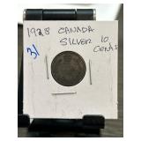 1928 Canada Silver 10 Cents Coin