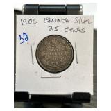 1906 Canadian 25 Cents Silver Coin
