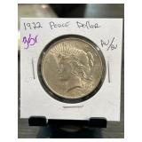 1922 Peace Dollar Coin in AU/BU Condition