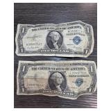 Two Vintage U.S. Silver Certificate $1 Bills