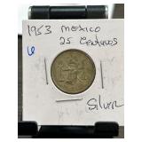1953 Mexico 25 Centavos Coin in Holder