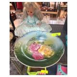 Decorative Bowl with Floral Design and Doll