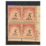 Block of 1959 U.S. 5-Cent Mint Plate Stamps