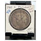 1907-S Philippines One Peso Silver Coin